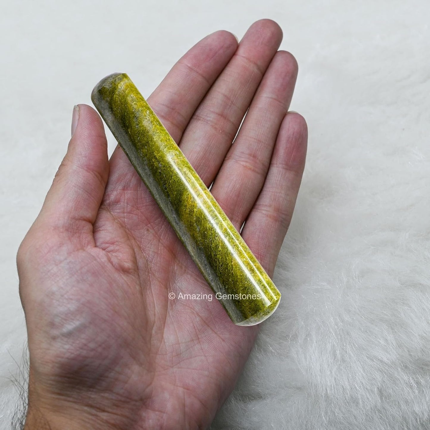 Amazing Gemstone Vesuvianite Crystal Wand Massage Stick - Pelvic Wand Gua Sha for Adults - Crystals and Healing Stones Massage Wands for Adults Gifts (Smooth)