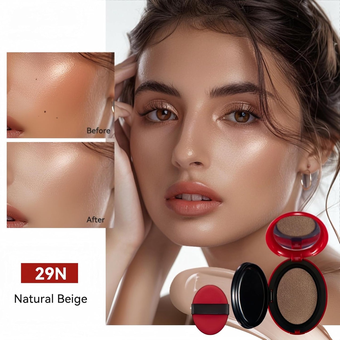 MAEPEOR Cushion Foundation 9 Colors Full Coverage Weightless Satin Glow Foundation Hydrating Long-Lasting Cushion BB Cream (Color 08)
