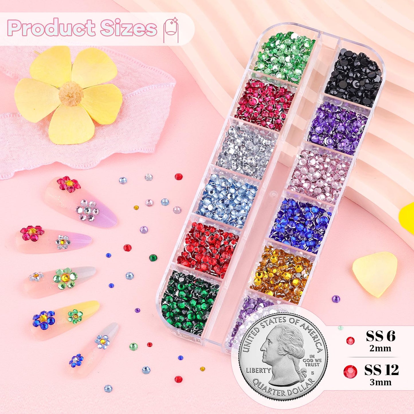 5000Pcs Small Resin Rhinestones for Nail Art, Colorful Rhinestone 2/3MM Flatback Bedazzling Gems, Nail Rhinestones and Gems Crystals Charms for Acrylic Tips Manicure Decor