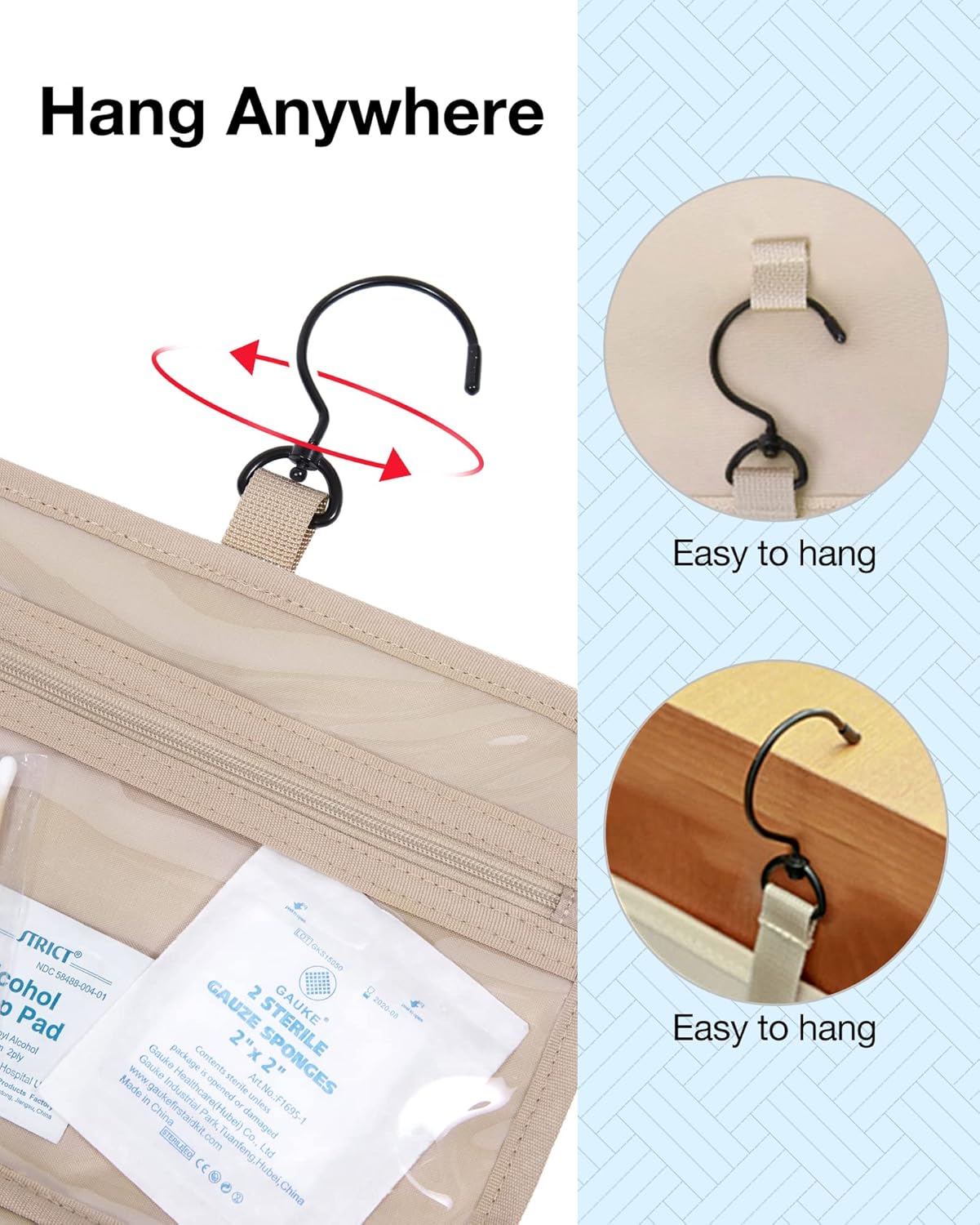 BAGSMART Hanging Travel Toiletry Organizer - Cosmetic Bag for Full Sized Toiletries, Basic-Black