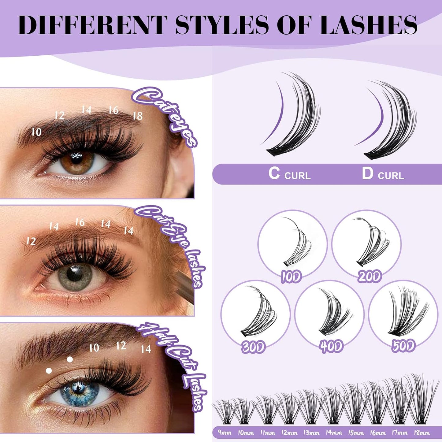 B&Qaugen Manga Lash Clusters DIY Individual Lashes 40D-C-9-16 300 PCS False Eyelash Cluster Manga Cluster 30D 40D 50D D Curl Eyelash Extensions at Home (40D-C-9-16)