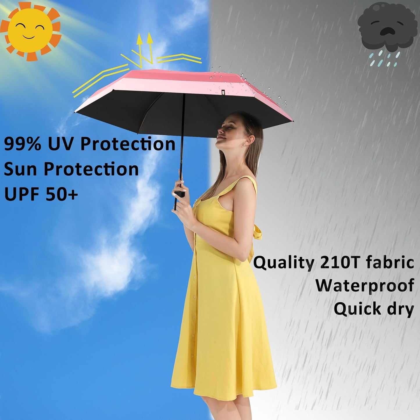 BAODINI Travel Mini Umbrella for Purse With Case Small Compact UV Sun Protection Sun Lightweight Tiny Pocket Umbrella for Women Kids and Men