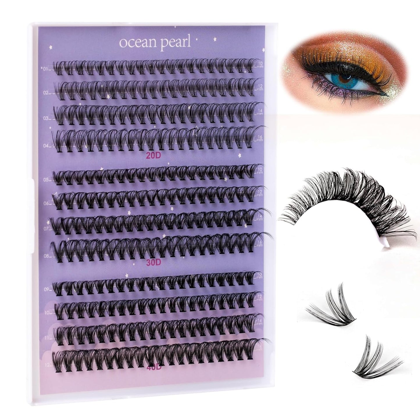 Ocean Pearl Lash Clusters 480PCS 10-20mm Individual Lashes Thick Cluster Eyelash Extensions 20D+30D+40D+60D+80D+100D Eyelash Clusters Lashes Clusters Eyelashes DIY Lash Extension Cluster Lashes-6