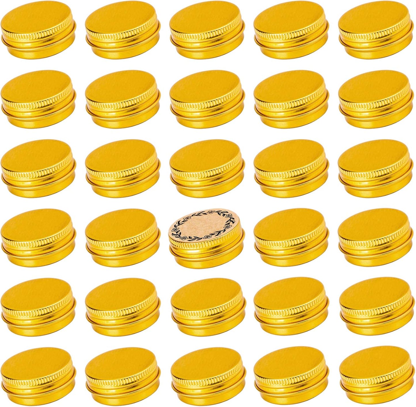 0.5 oz Screw Top Aluminum Tin Jar with Screw Lid and Blank Labels (Gold - Pack of 32)