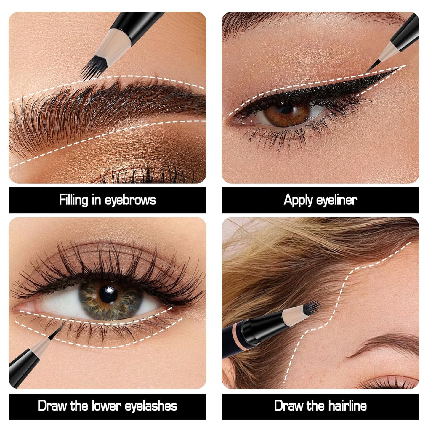 Eyebrow Pencils for Women, Microblading Eyebrow Pen Magical 2-in-1 Dual-Ended Brow Pen with 3D & Precise Brush-Tip Create Natural Hair-Like Brows, Last All-Day(Black)