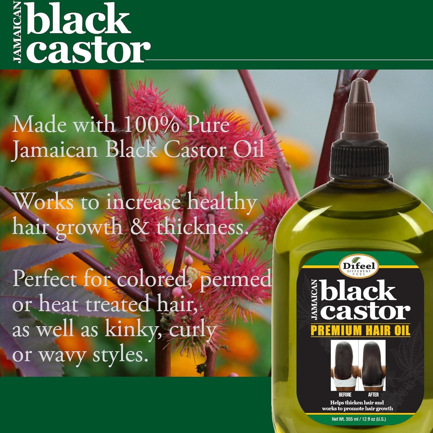 Difeel Premium Jamaican Black Castor Hair Oil - Large 12 oz. - Jamaican Black Castor Oil for Hair Growth