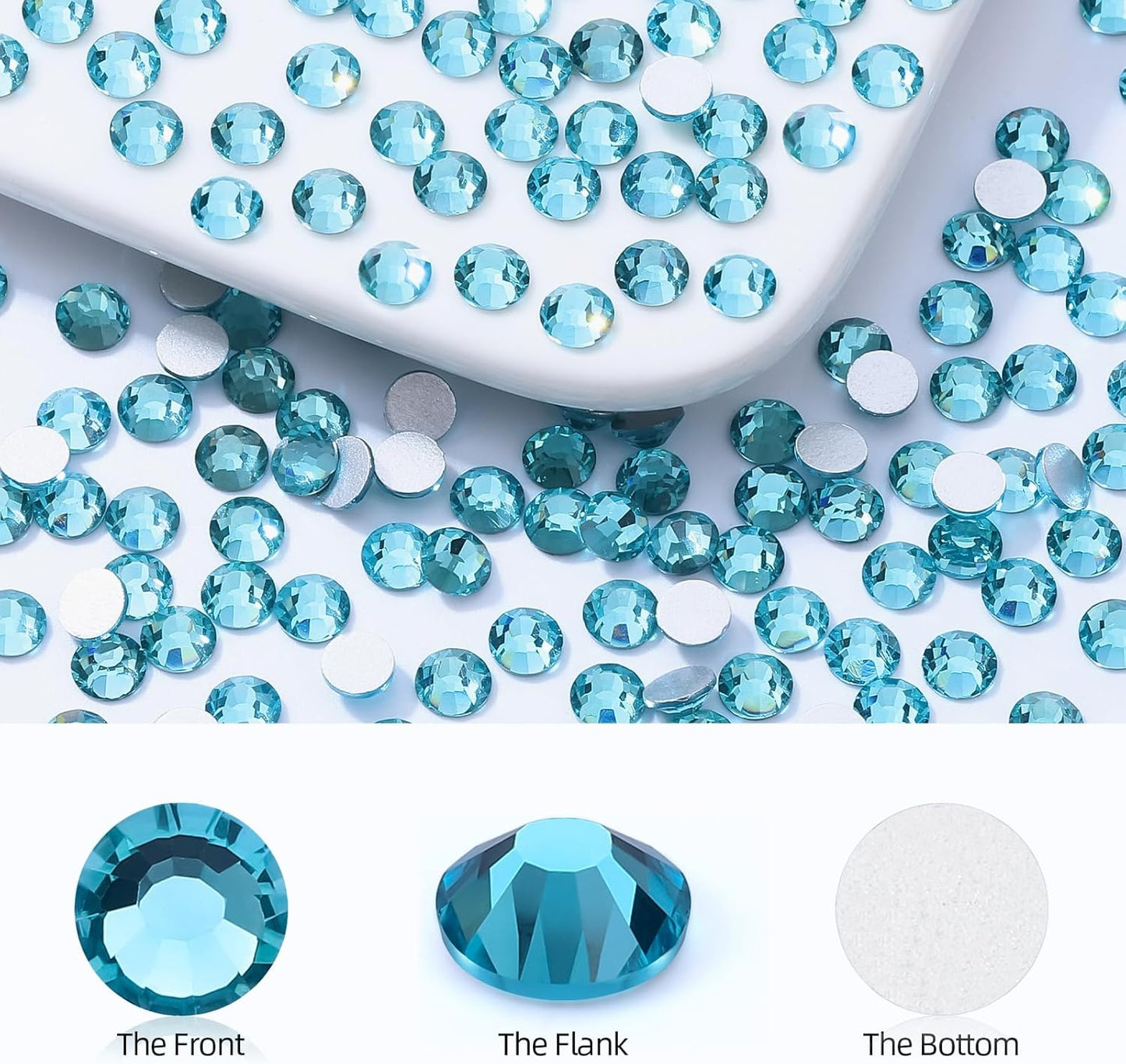 Aquamarine Flatback Rhinestones, Glass Rhinestones for Nail Art and Craft, Glue Fix, Loose Crystal Gemstones(Aquamarine, SS20, 2880pcs, 4.6-4.8mm)