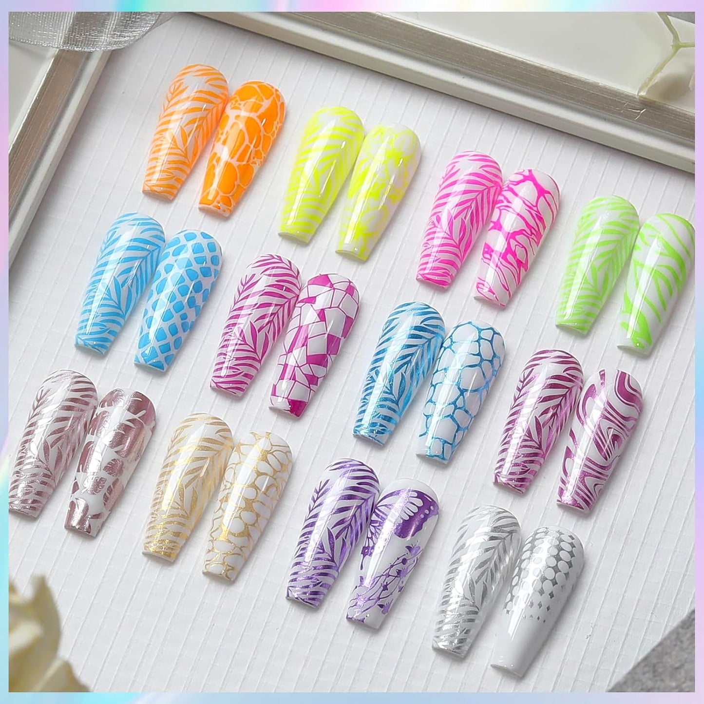 Born Pretty Nail Stamping Polish, 12 Colors Neon Metallic Effect Fingernail Stamp Polish Set Manicure Print Nail Polish for Stamping Plates Bulk Gift Collection 10ml 0.34fl oz Ideal Gifts