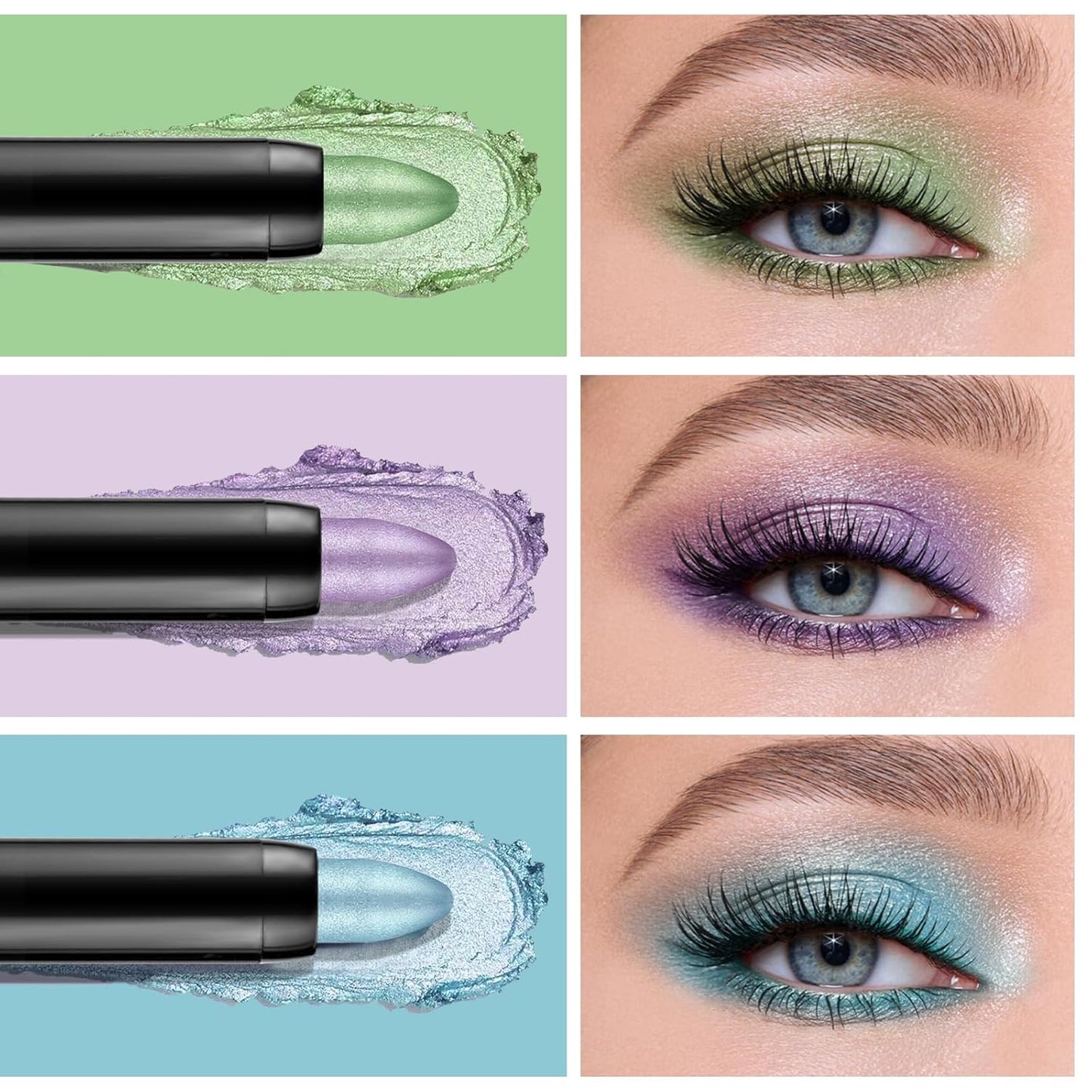 Boobeen 3PCS Cream Eyeshadow Pencil Crayon Waterproof Brightener Stick Shimmer Pen Create Glitter Eye Makeup, Easy to Use