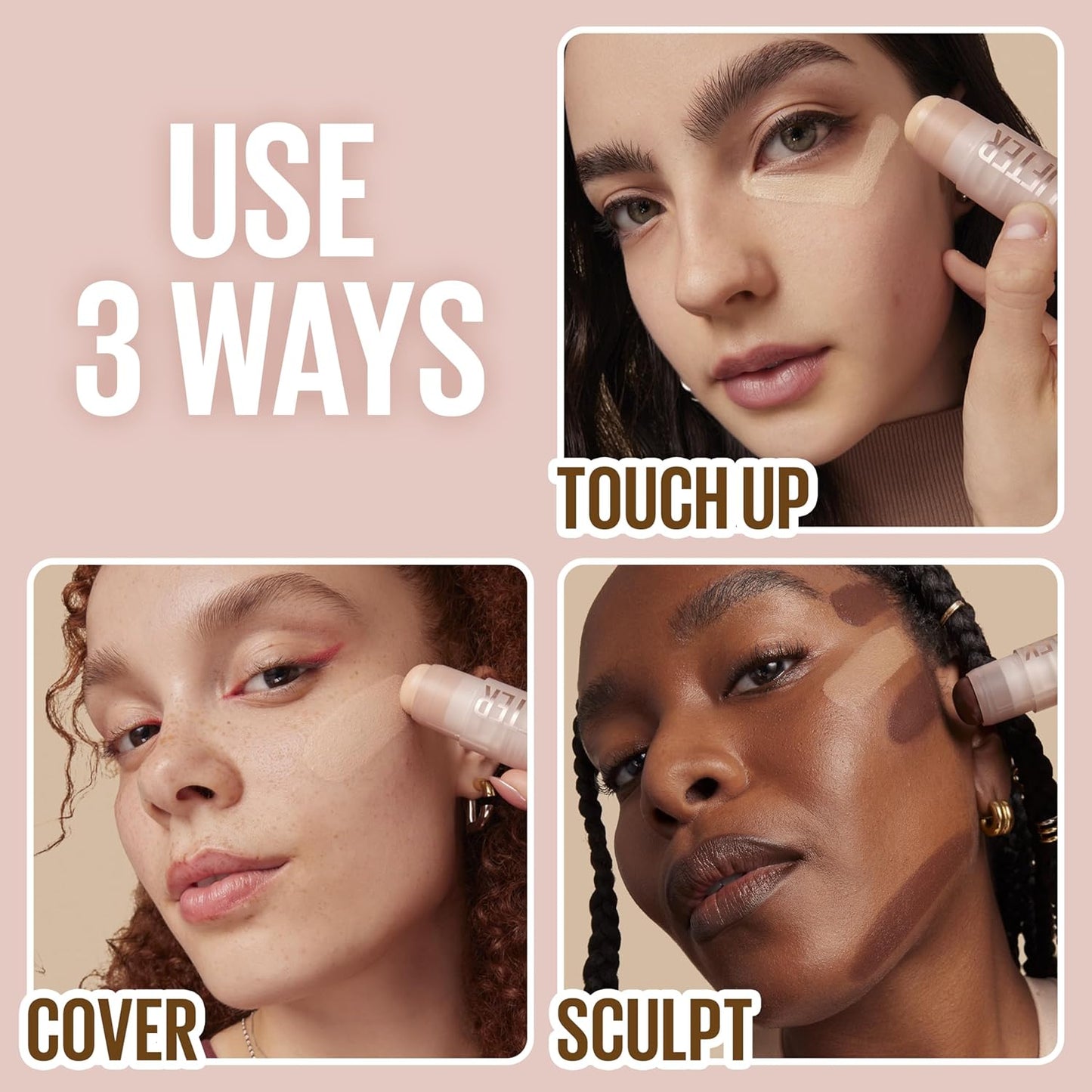 Maybelline Lifter Stix Multi-Use Face Stick - Contour, Bronzer, Concealer and Foundation Stick, All-In-One Creamy Face Makeup with Cranberry Seed Oil, 90, 1 Count