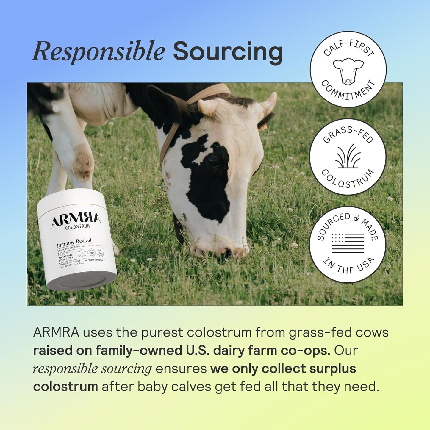 ARMRA Colostrum™ Powder | Blood Orange | Gut Health & Bloating | Skin & Hair | Immunity | Keto, Gluten & Fat-Free | 60 Servings