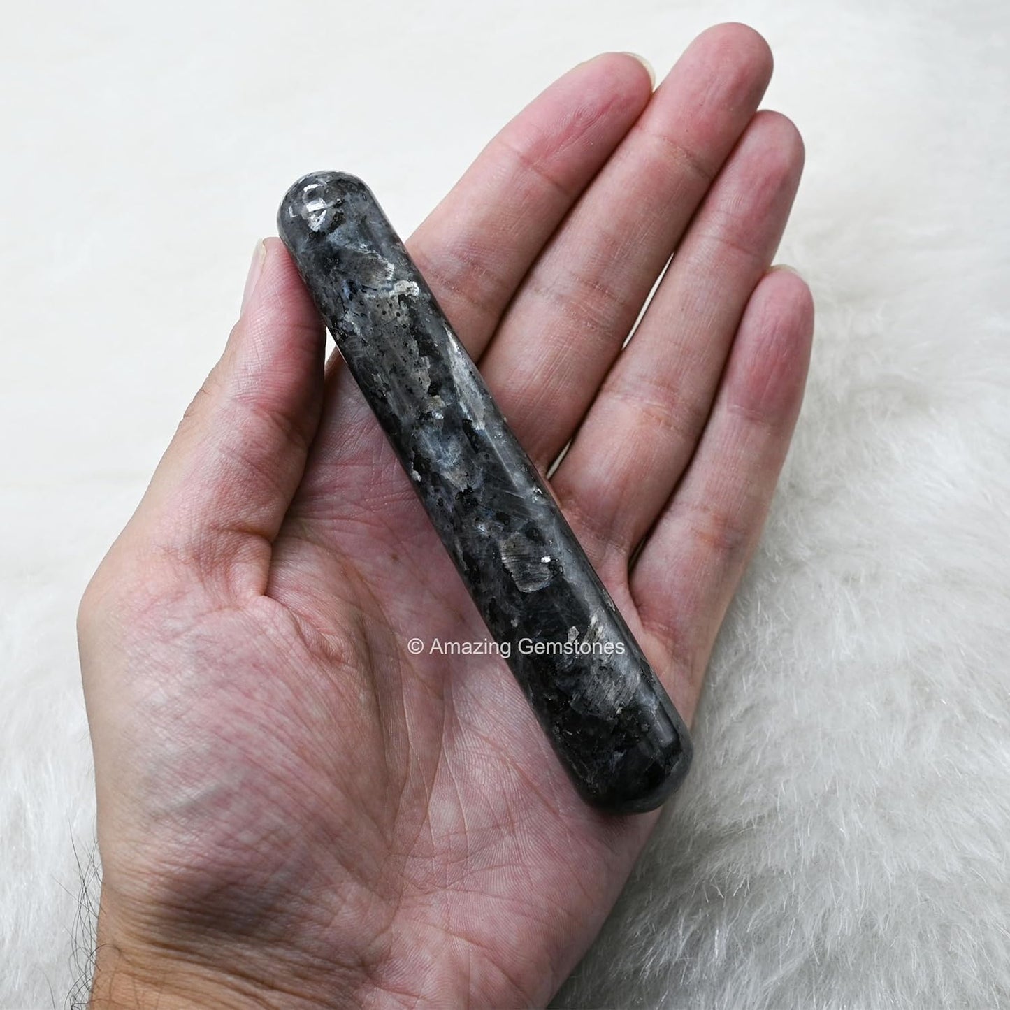 Amazing Gemstone Larvikite Crystal Wand Massage Stick - Pelvic Wand Gua Sha for Adults - Crystals and Healing Stones Massage Wands for Adults Gifts (Smooth)