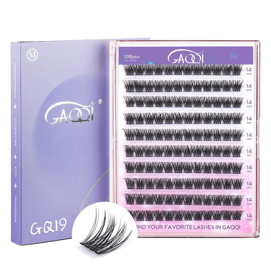 GAQQI Lash Clusters, Individual Lashes D Curl, DIY Lash Extension 14mm False Eyelash Clusters 120 PCS, Natural & Wispy Cluster Lash Wisps (GQ19, D Curl,14mm)