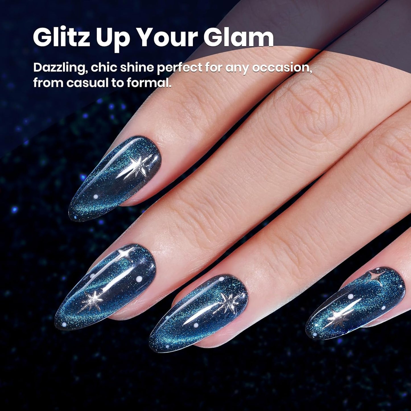 Beetles Chameleon Cat Eye Gel Polish - 15ML Blue Cat Eye Glitter Gel Polish 9D Magnetic Soak Off UV Shimmer Velvet Gel Mermaid Tears Series Nail Art DIY Manicure Gifts for Women