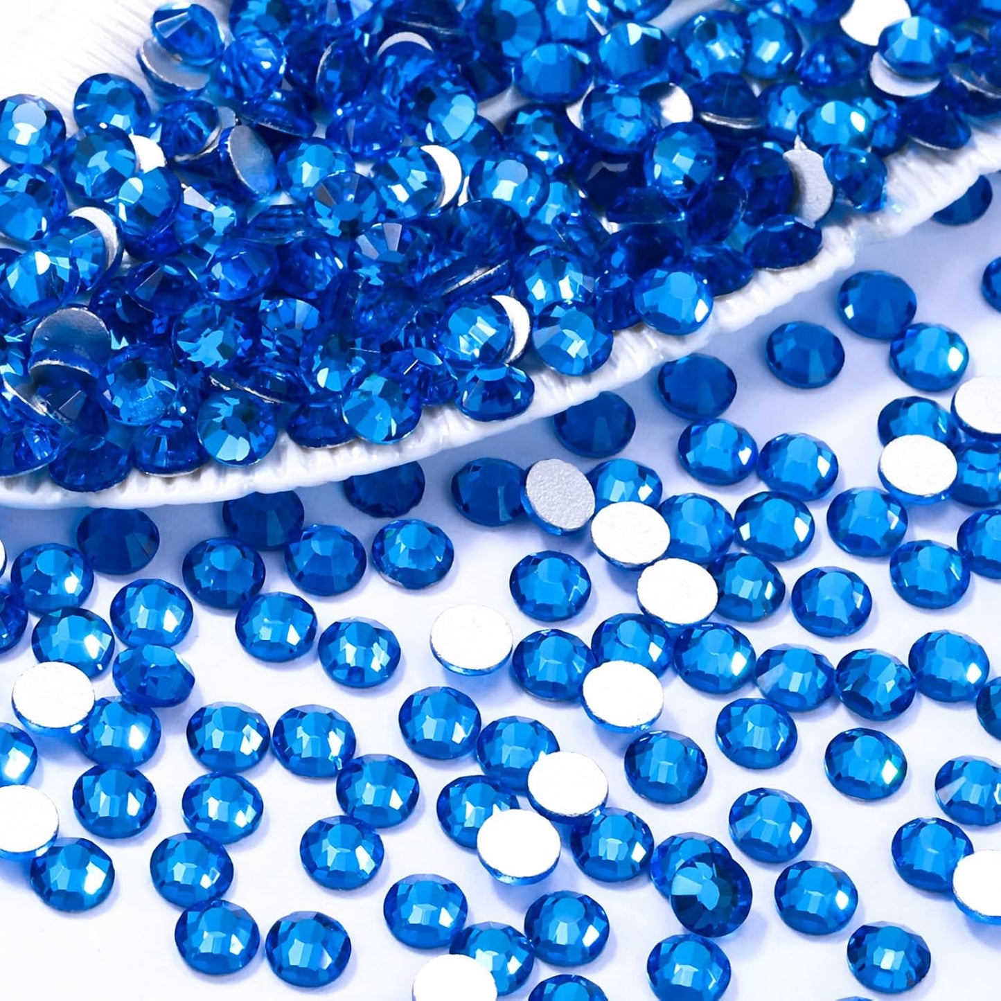 Capri Blue Flatback Rhinestones, Glass Rhinestones for Nail Art and Craft, Glue Fix, Loose Crystal Gemstones(Capri Blue, SS12, 1440pcs, 2.9-3.0mm)