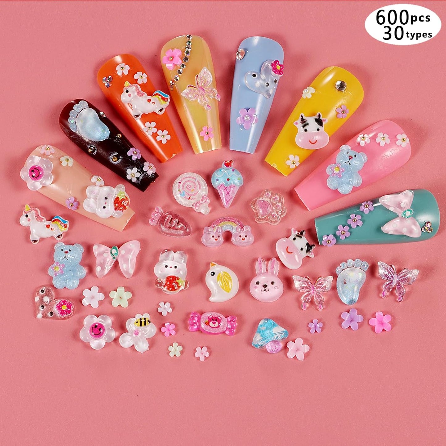 250pc 3D Nail Charms Set - Diverse Shapes & Colors for Acrylic Nails & DIY Crafts (#5)