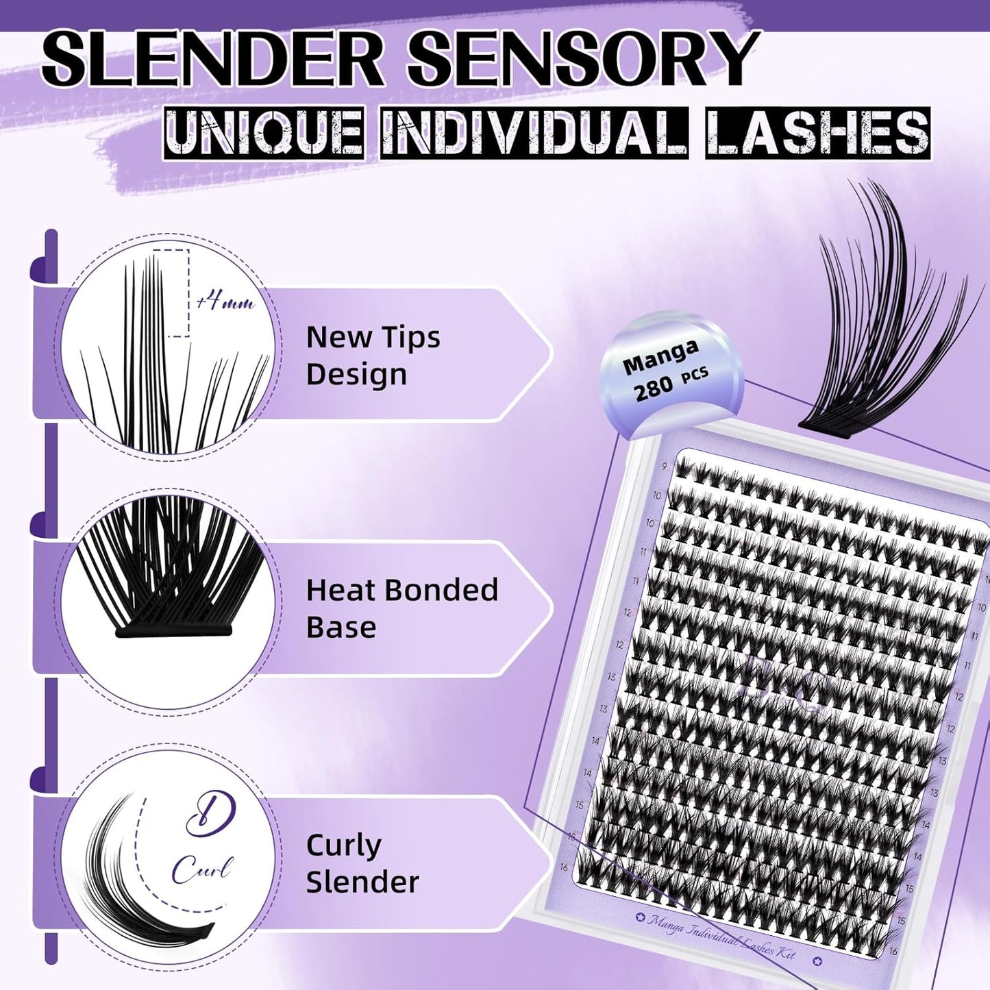 Lash Extension Kit for Beginners Eyelash Extension Kit Manga Lash Clusters Kit 280 PCS Individual Lashes Kit Volume 40D Soft D Curl Eye Lash Extension Lash Kit(Manga-40D-D-9-16MIX)