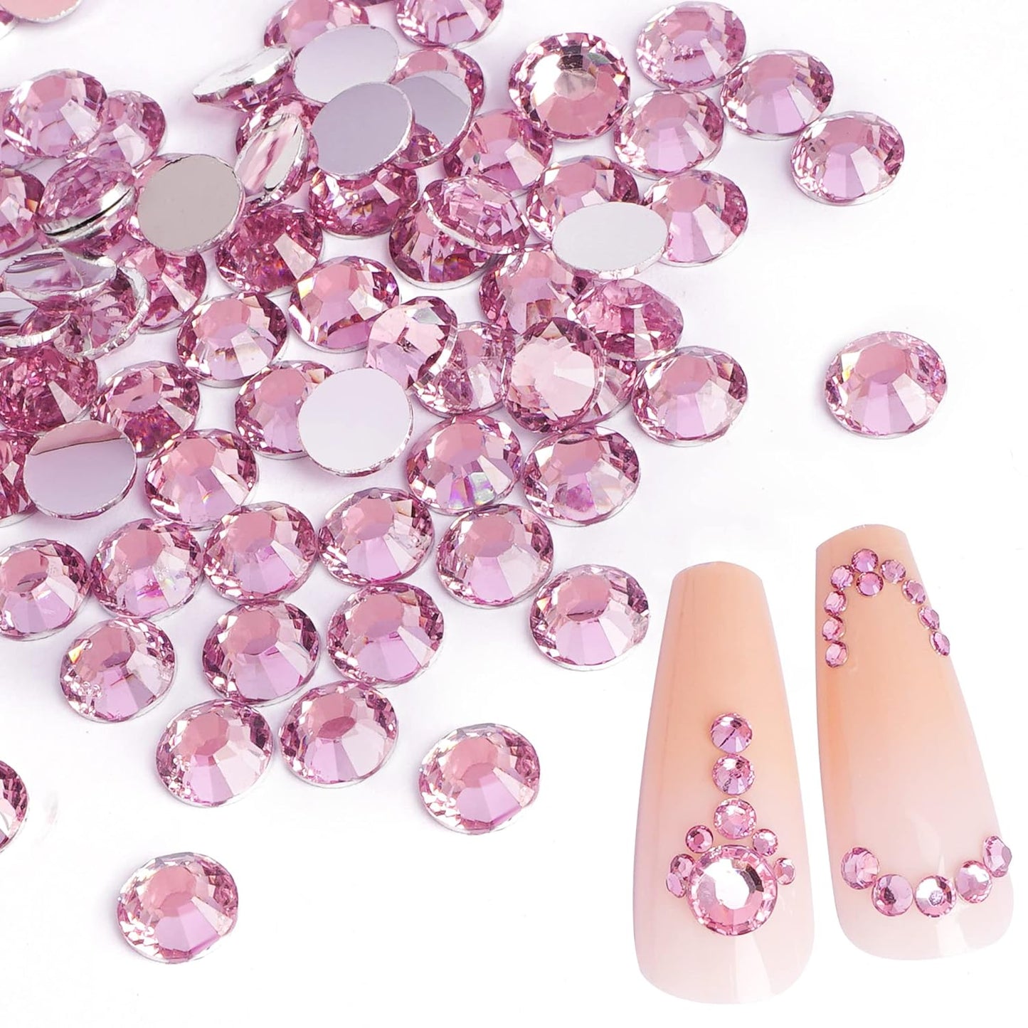 Canvalite 2900Pcs Pink Rhinestones for Nails, 18 Styles Multi Shape Nail Charms and Gems Shiny Glass Crystal Flatback Nail Rhinestones Set for Nail Art with Rhinestone Picker and Tweezers
