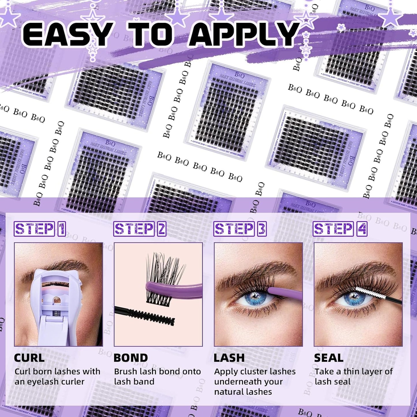 B&Q Lash Clusters Natural Cluster Eyelash Extensions 156 PCS Eyelash Clusters D Curl Z01 Individual Lashes for Beginners 8-18mm Cluster Lashes Superfine Band Eyelash Extension at Home（Z09-D-8-18mix）