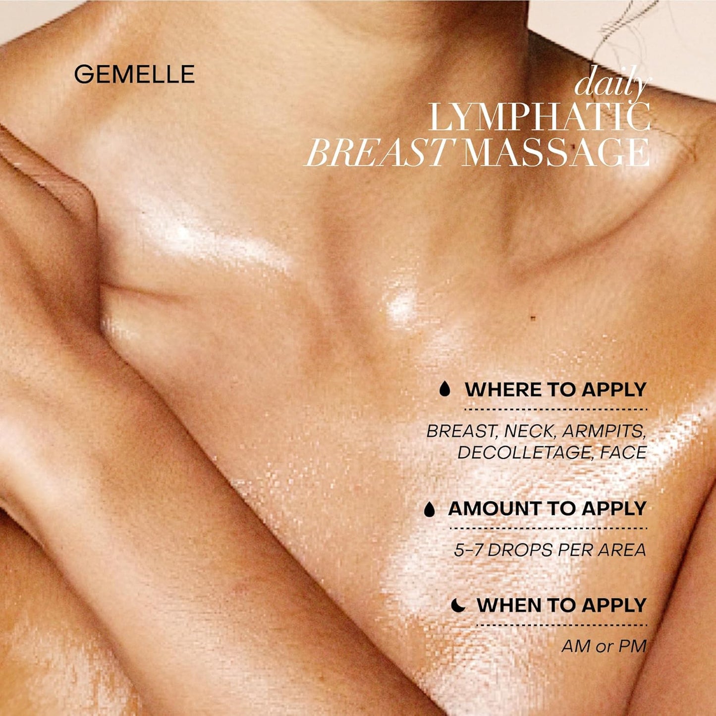 GEMELLE Lymphatic Gua Sha Breast Oil | 10x Award Winner | Lymphatic Drainage, Breast Health & Beauty | Targeted Use with Gua Sha Tool or Manual Massage | Organic, Natural, Clean Beauty - 30ml