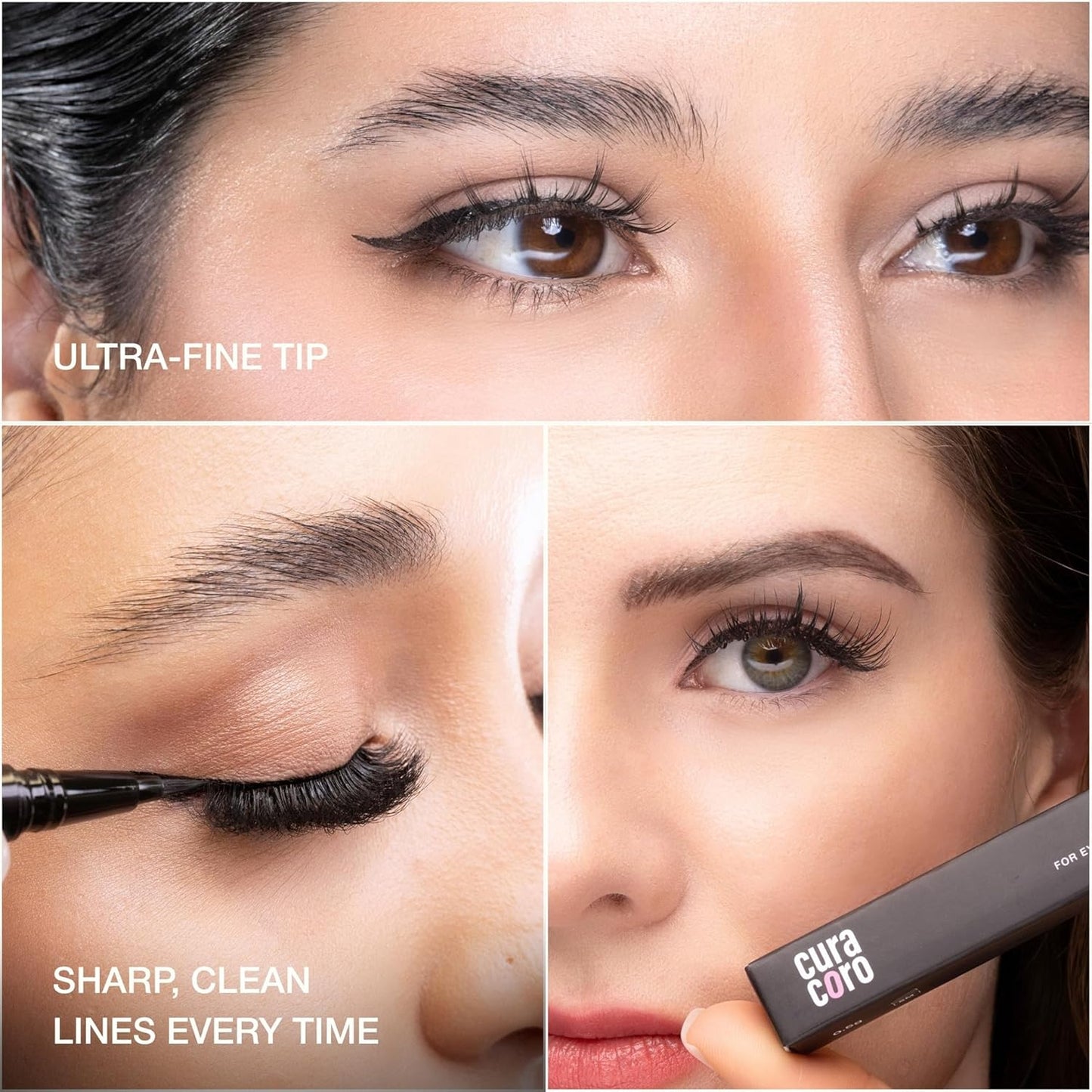 CURACORO Oil-Free Liquid Eyeliner for Eyelash Extensions, Ultra-Fine Felt Tip, Waterproof & Long-Lasting, Smudge-Proof Black Eyeliner