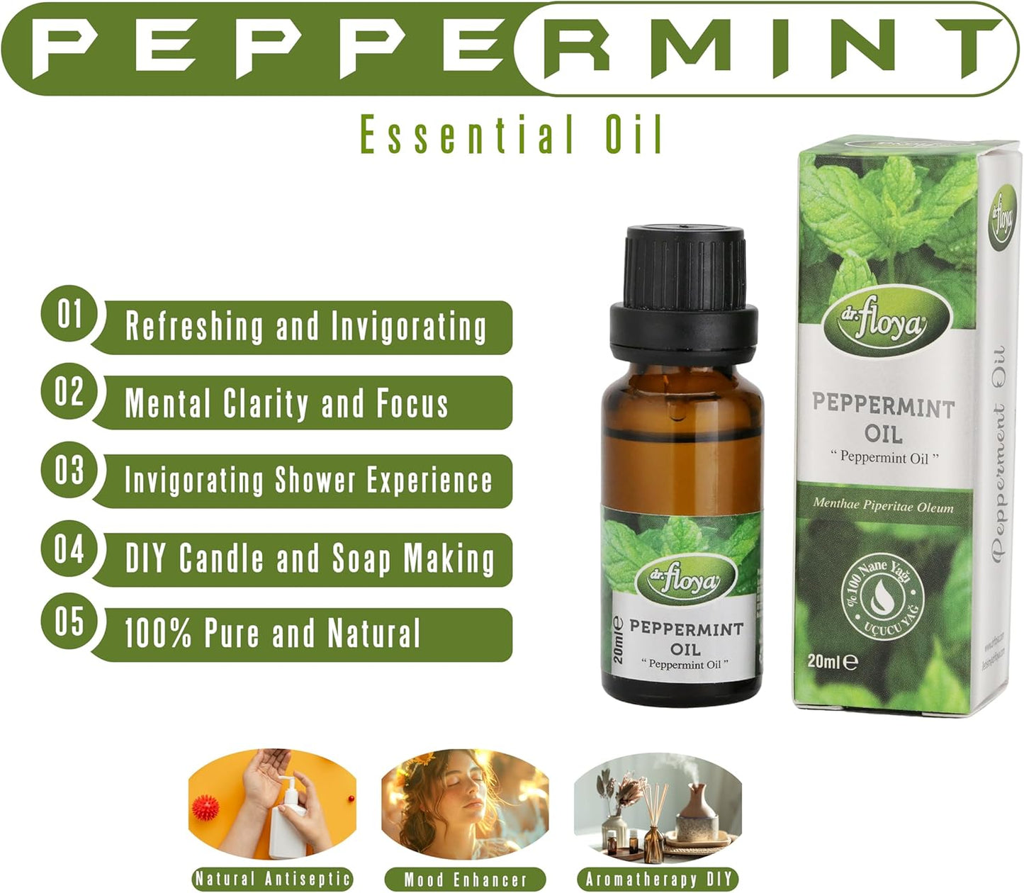 Bee Propolis Liquid Extract,Alcohol-Free Immune Support Supplement,30ml | 100% Pure Peppermint Essential Oil 20ml,Premium Grade Essential Oils for Home Diffusers, Aromatherapy,Massage and Humidifiers