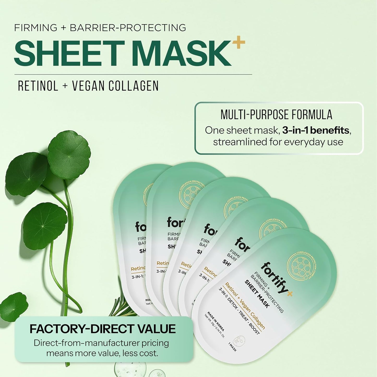 Face Mask with Retinol and Collagen - Dermatologist Tested, Anti Aging - Firming & Barrier Protecting - 3-in-1: Detox - Treat- Boost - Clean Beauty, Korean Skin Care, 5 Sheet Masks