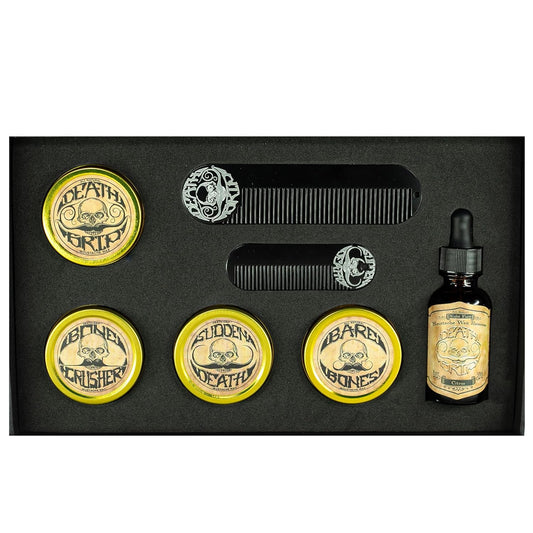 Gold Standard Mustache Kit - 4 One Ounce Mustache Wax, 2 Combs, 1 Night Fury Mustache Wax Remover Oil