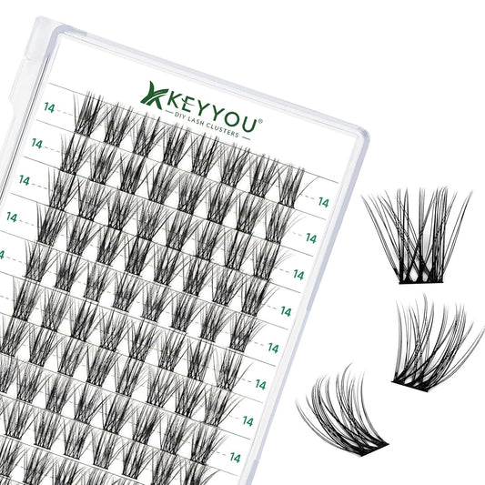 Lash Clusters 96pcs Individual Lashes D Curl 16mm Eyelash Clusters KEYYOU Volume Wispy Lash Extension Soft&Comfortable Easy DIY at Home(Y18,D-16mm)