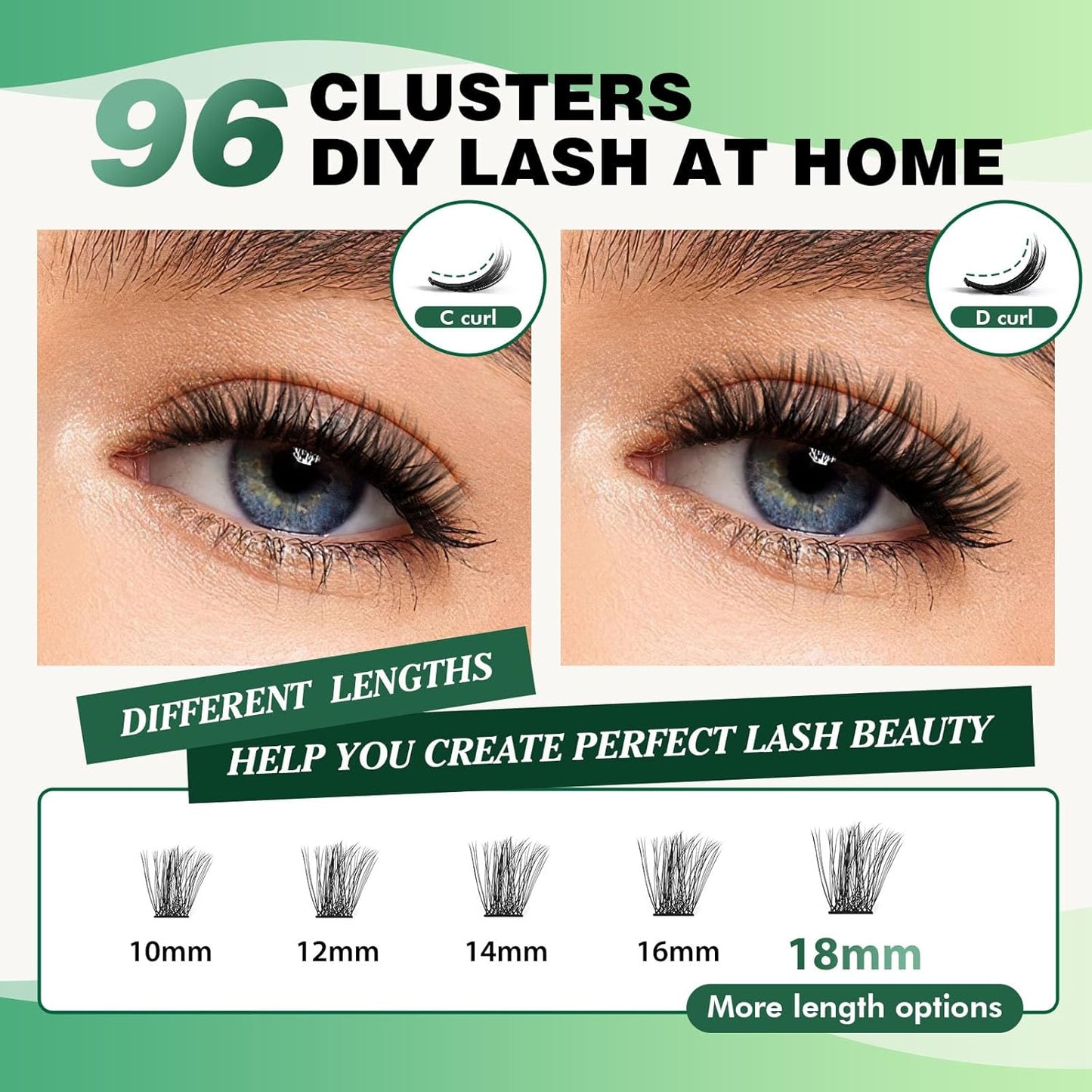 Lash Clusters,96 Pcs Cluster Lashes D Curl 10mm DIY Lash Extensions Eyelash Clusters,KEYYOU Volume Wispy Individual Lashes Soft&Comfortable Easy DIY at Home(Y05,D-10mm)