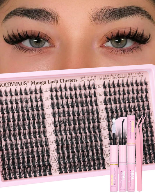 Manga Lash Clusters Kit Natural 300 Pcs Cluster Eyelash Extensions Kit Wispy Fairy Fluffy Eyelash Clusters Anime Cosplay Individual Lash Extensions Kit CC Curve 10-16mm