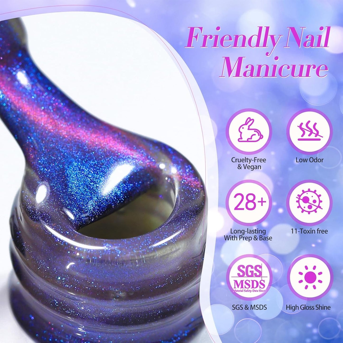 BORN PRETTY Cat Magnetic Eye Gel Nail Polish,Firefly Magnetic Gel Polish Blueberry Cat Magnetic Eye Gel Manicure Nail Art DIY 15ml