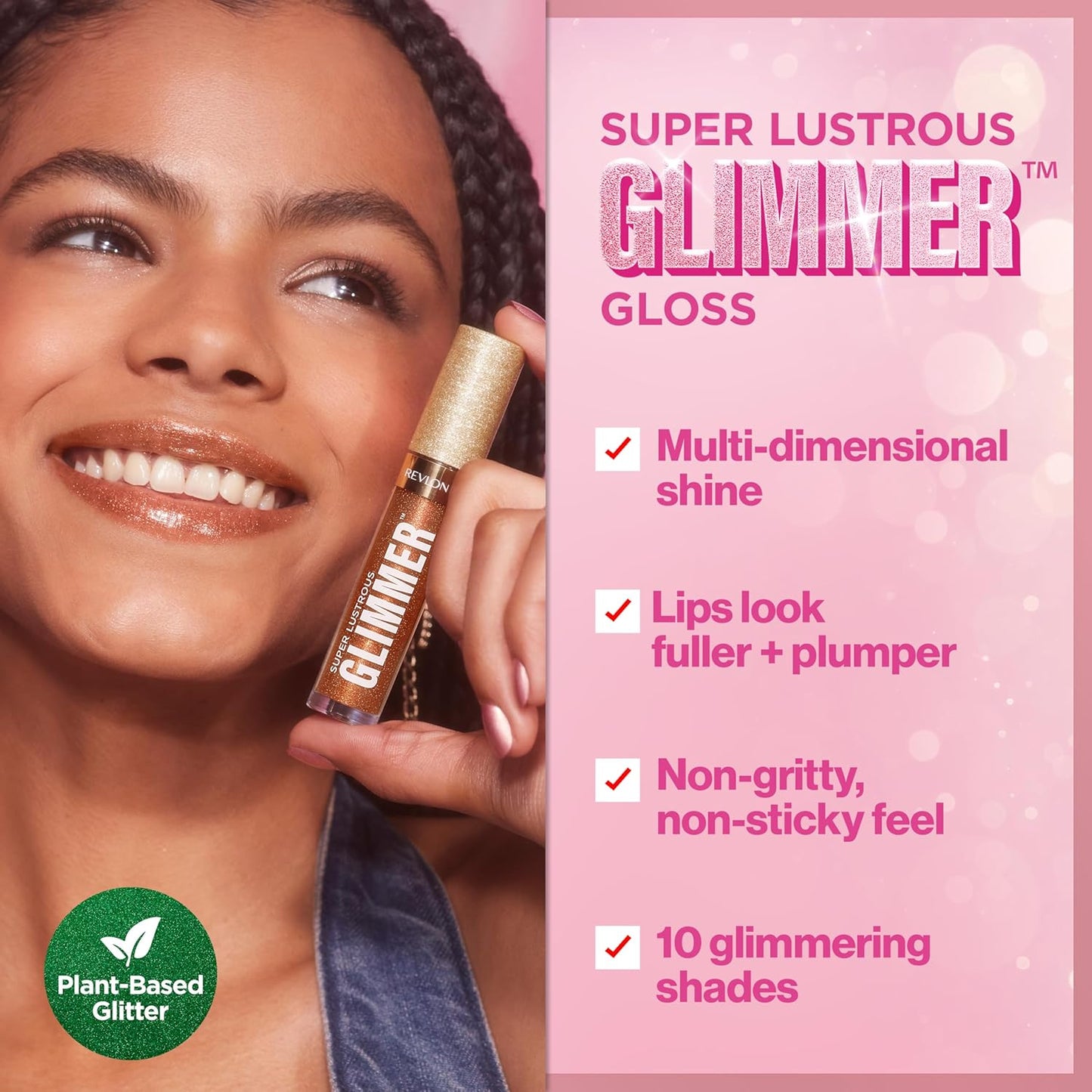 REVLON Super Lustrous Glimmer Gloss, Non-Sticky Lip Gloss, High-Shine Finish, Plant-Based Glitter, 006 Bronze Spark, 0.13 fl oz