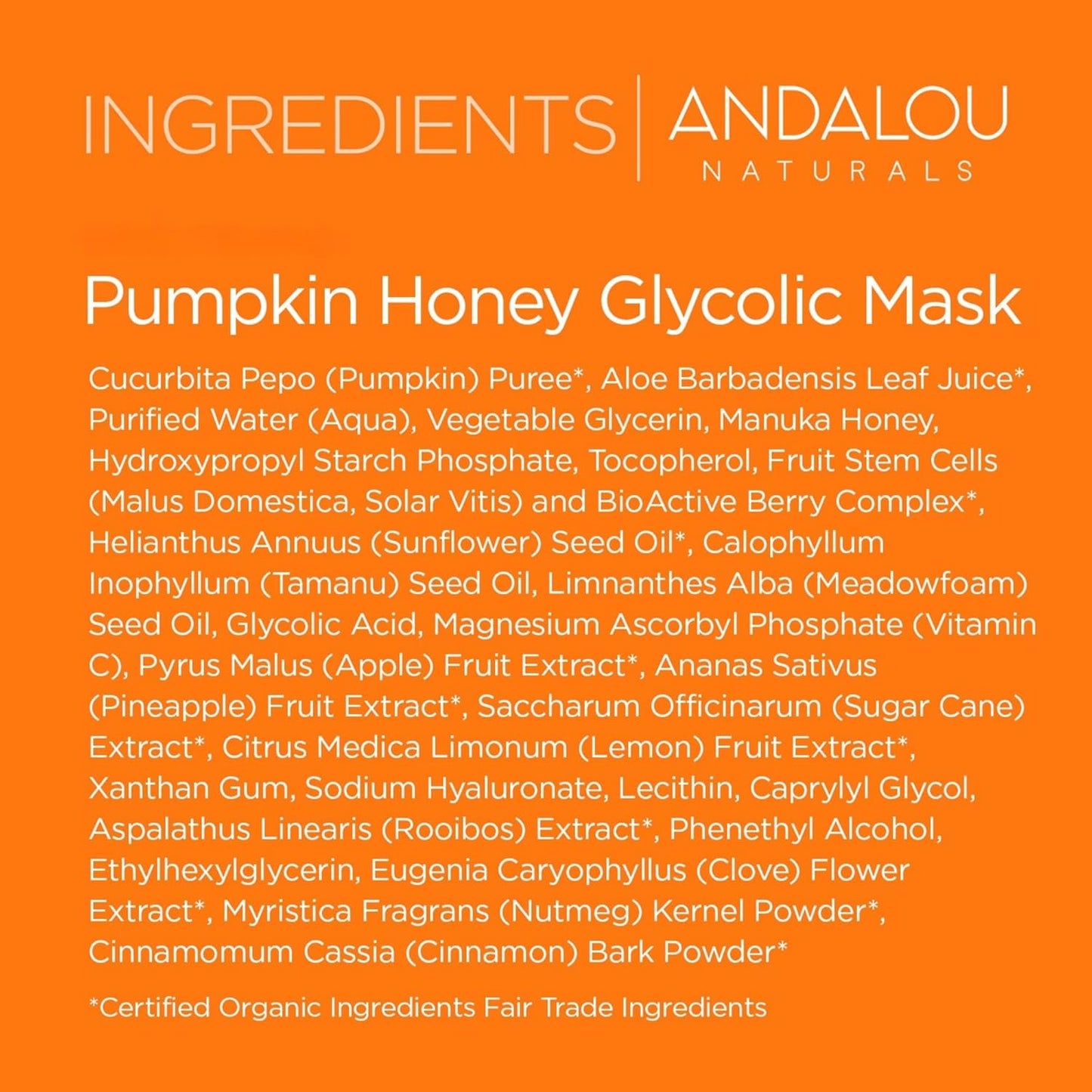 Andalou Naturals Pumpkin Honey Glycolic Mask, Brightening & Exfoliating Face Mask with Glycolic Acid & Vitamin C, Gently Removes Dirt and Brightens Skin, 1.7 fl oz