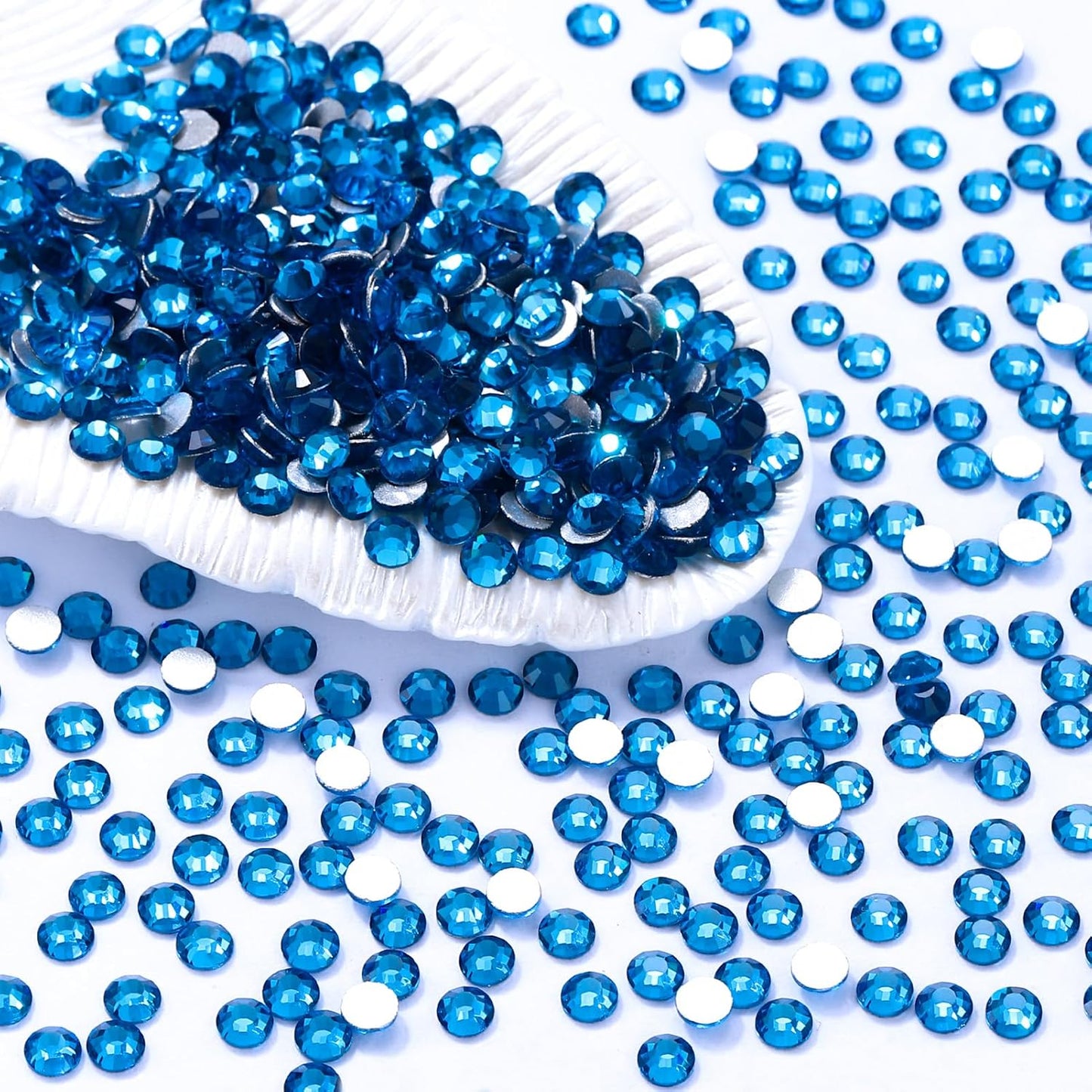 Capri Blue Flatback Rhinestones, Glass Rhinestones for Nail Art and Craft, Glue Fix, Loose Crystal Gemstones(Capri Blue, SS10, 1440pcs, 2.7-2.8mm)