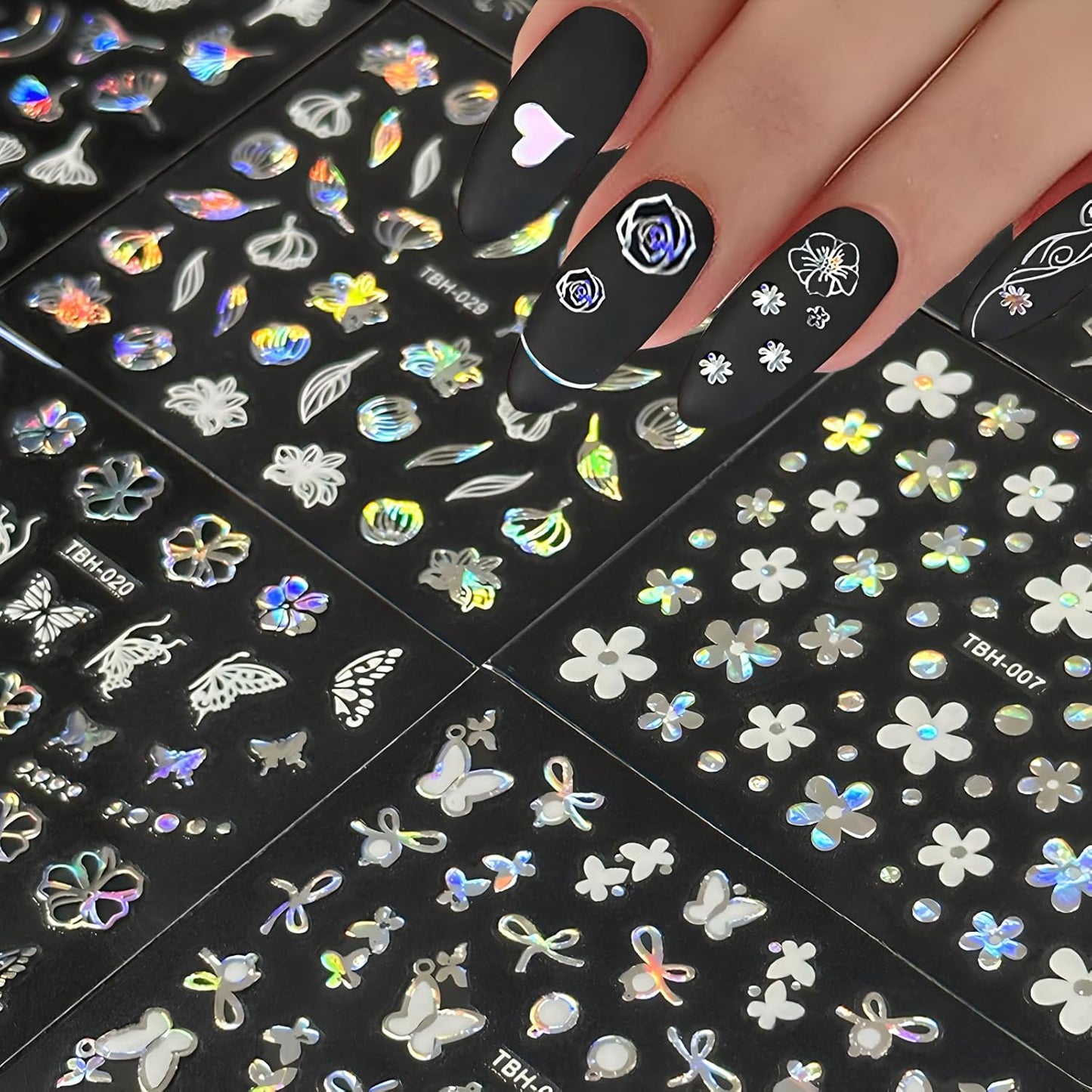 30 Sheets Aurora Nail Art Stickers Decals 3D Self Adhesive Flower Nail Stickers Aurora Moon Star Nail Decals for Nail Art Leaf Heart Nail Design for DIY Acrylic Nails Decoration Accessories for Women