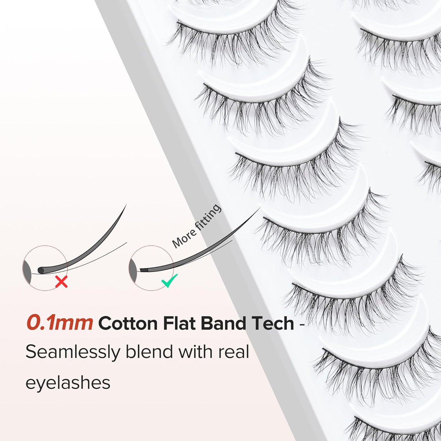 Natural Lashes Wispy False Eyelashes 10mm Short Lashes 3D Volume Strip Lashes Fake Eyelashes Siligli Lashes Thin Band Curly Eye Lashes Pack 10 pair