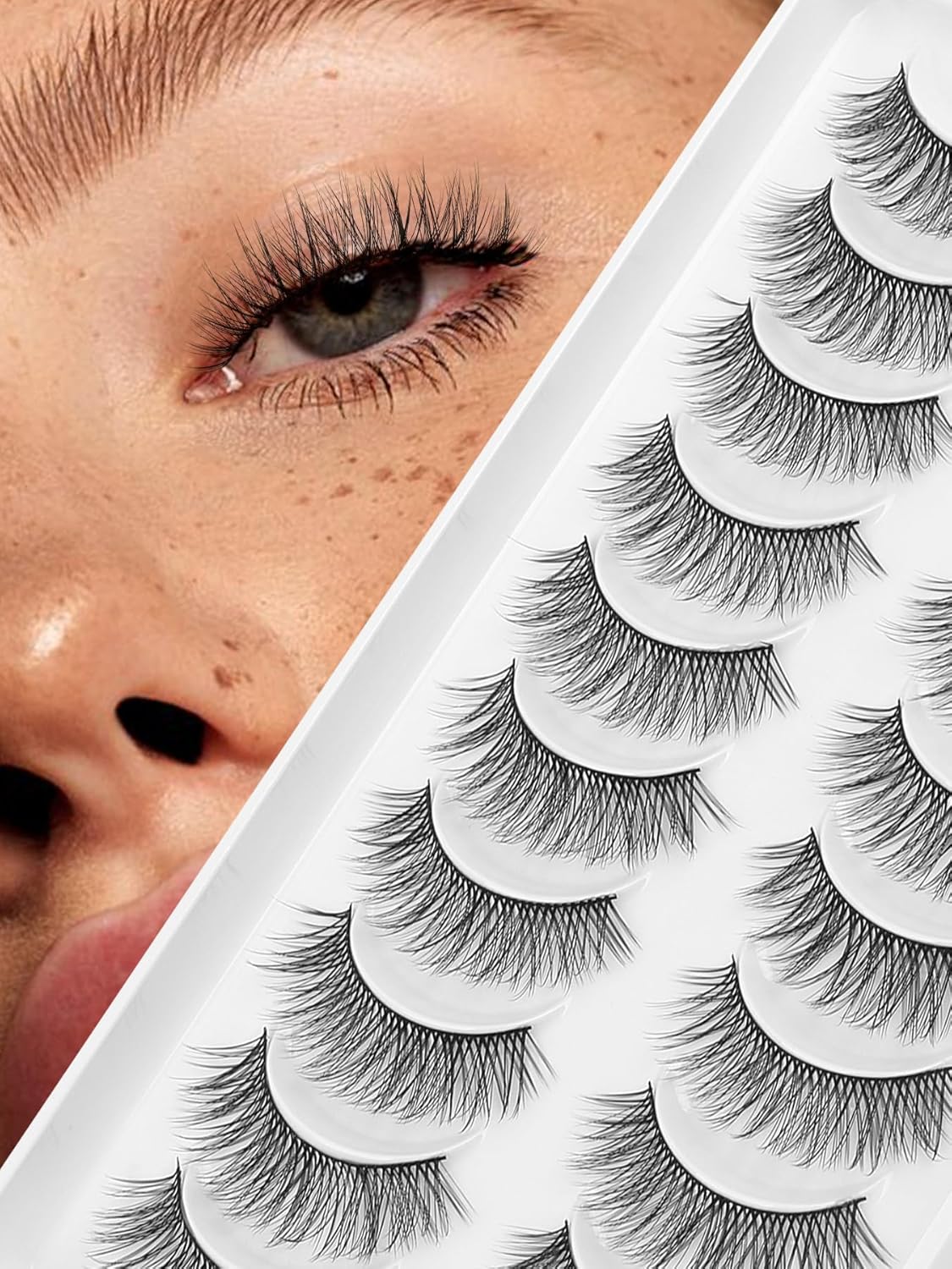 Natural Lashes Wispy False Eyelashes Short Lashes Soft Strip Lashes C Curl Eye Lashes Natural 10mm Short Eyelashes 10 Pair Eye Lashes Pack Siligli