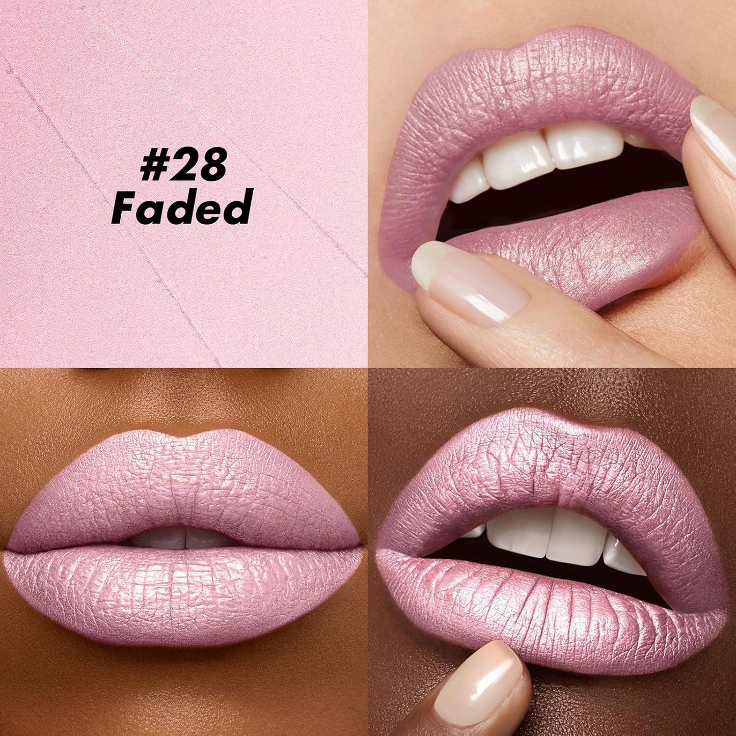 FOCALLURE Ultra Chic Metallic Lipstick,Rich Vitamin E Lip Crayon,Lightweight Shinning Color without Drying or Fading,Long Lasting Lips Makeup,#28 Faded