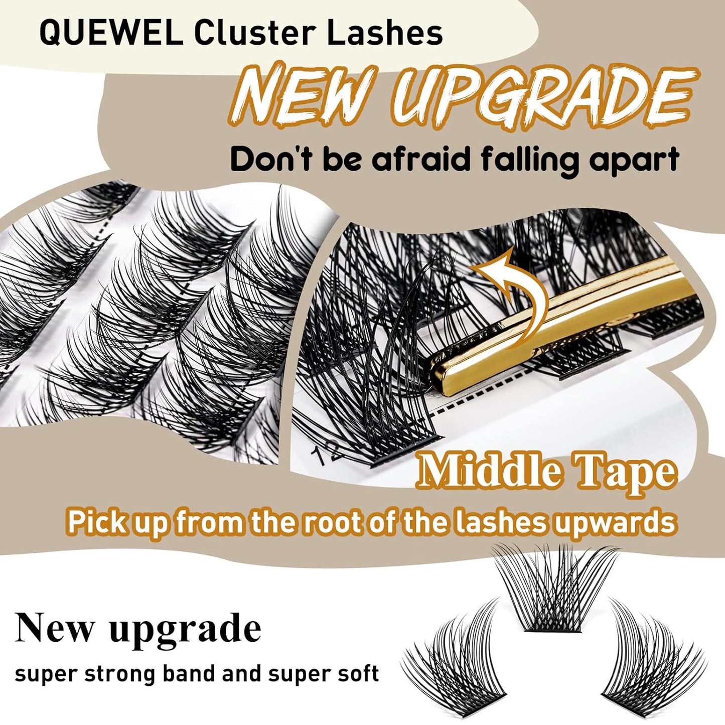 QUEWEL Cluster Lashes 72 Pcs Wide Stem Individual Lashes C/D Curl 8-16mm Length DIY Eyelash Extension False Eyelashes Soft for Personal Makeup Use at Home (H03-C-14)
