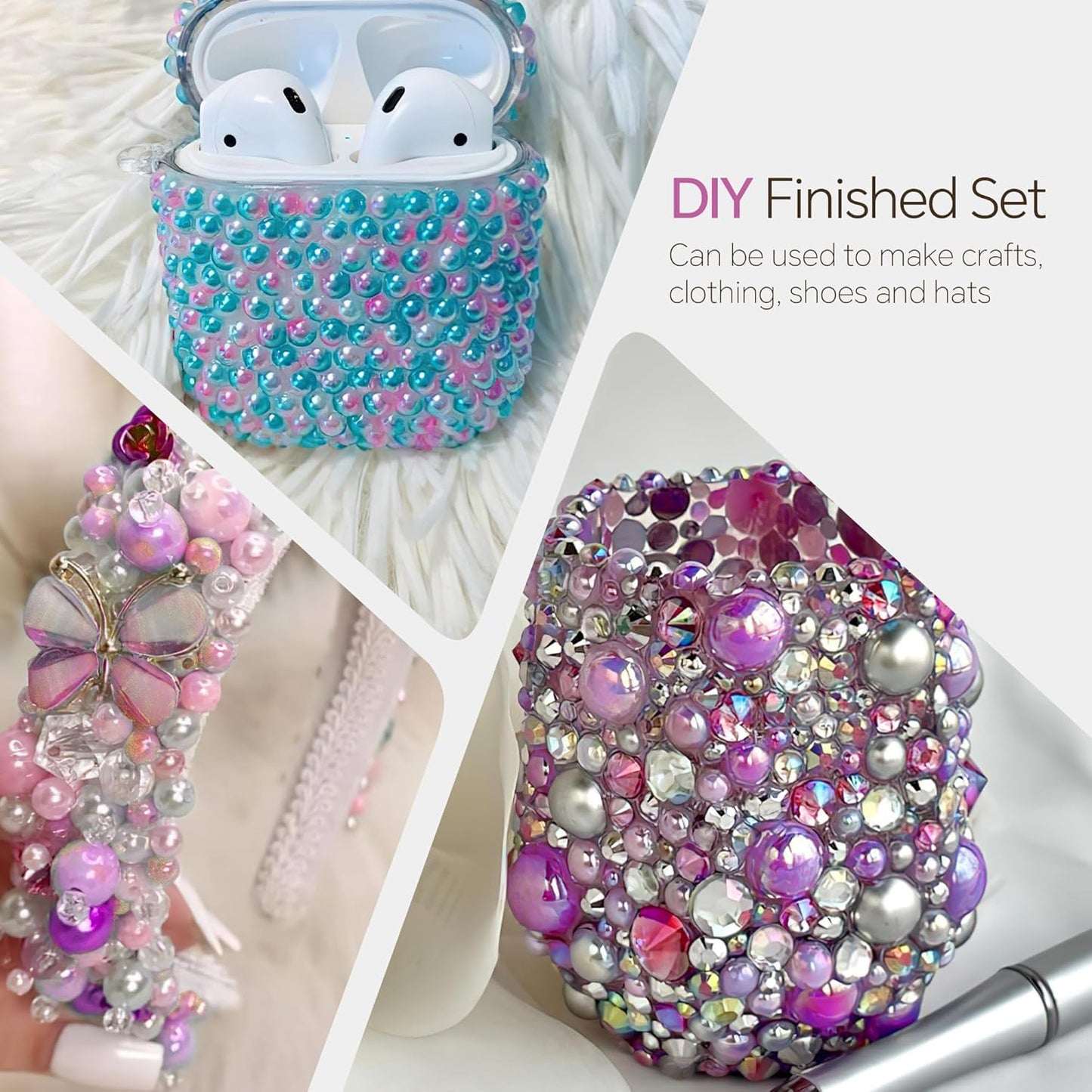 60g Mermaid Pearls Rhinestones for Crafts Mixed Size 3mm-10mm AB Color Round Half Pearls Flatback Pearl Beads and Resin Rhinestones Set for Face Art with Gel