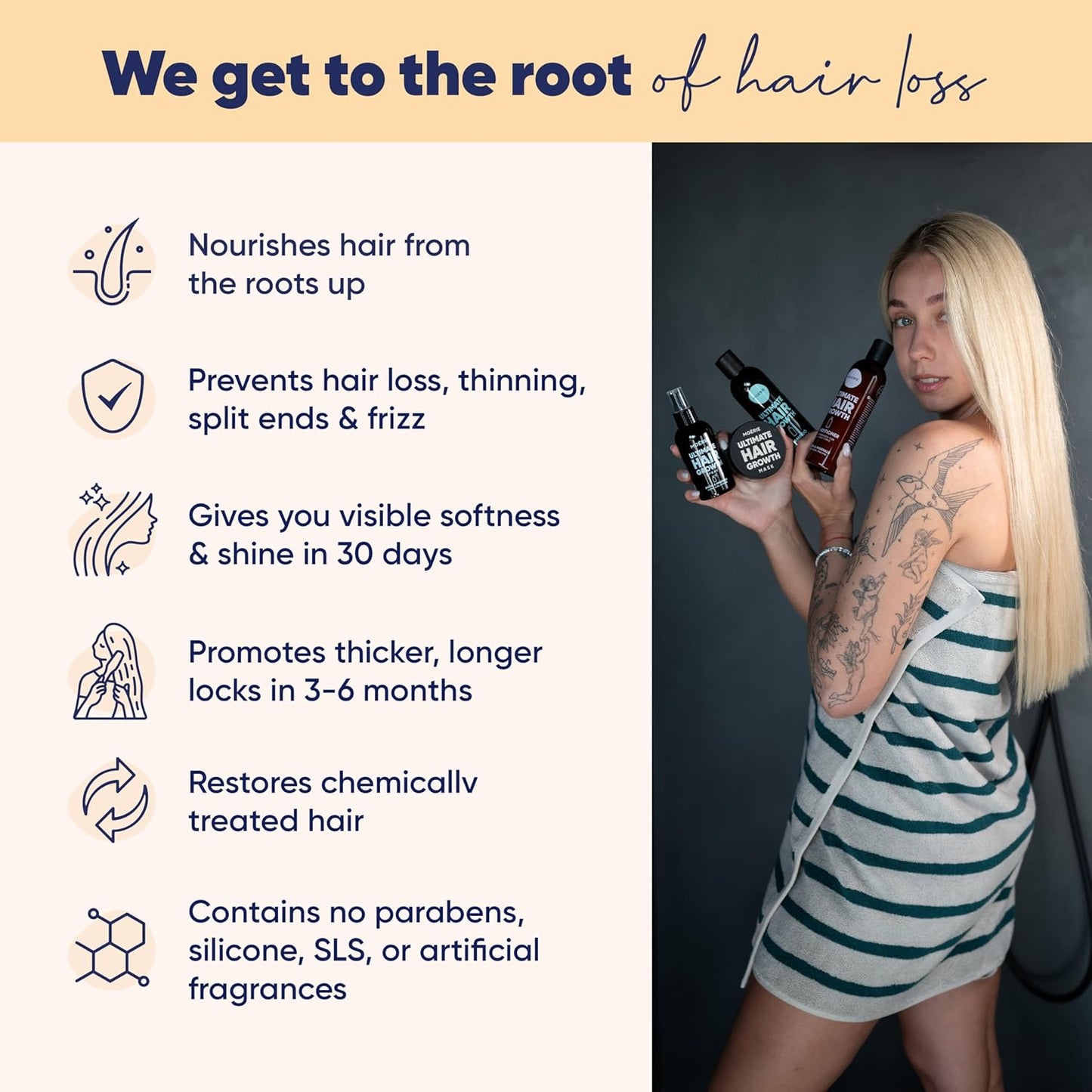 Moerie Ultimate Mineral Shampoo and Conditioner Set - Vegan Friendly, Paraben Free, Hair Growth Products for Longer, Thicker, Fuller Hair - Includes Hair Mask