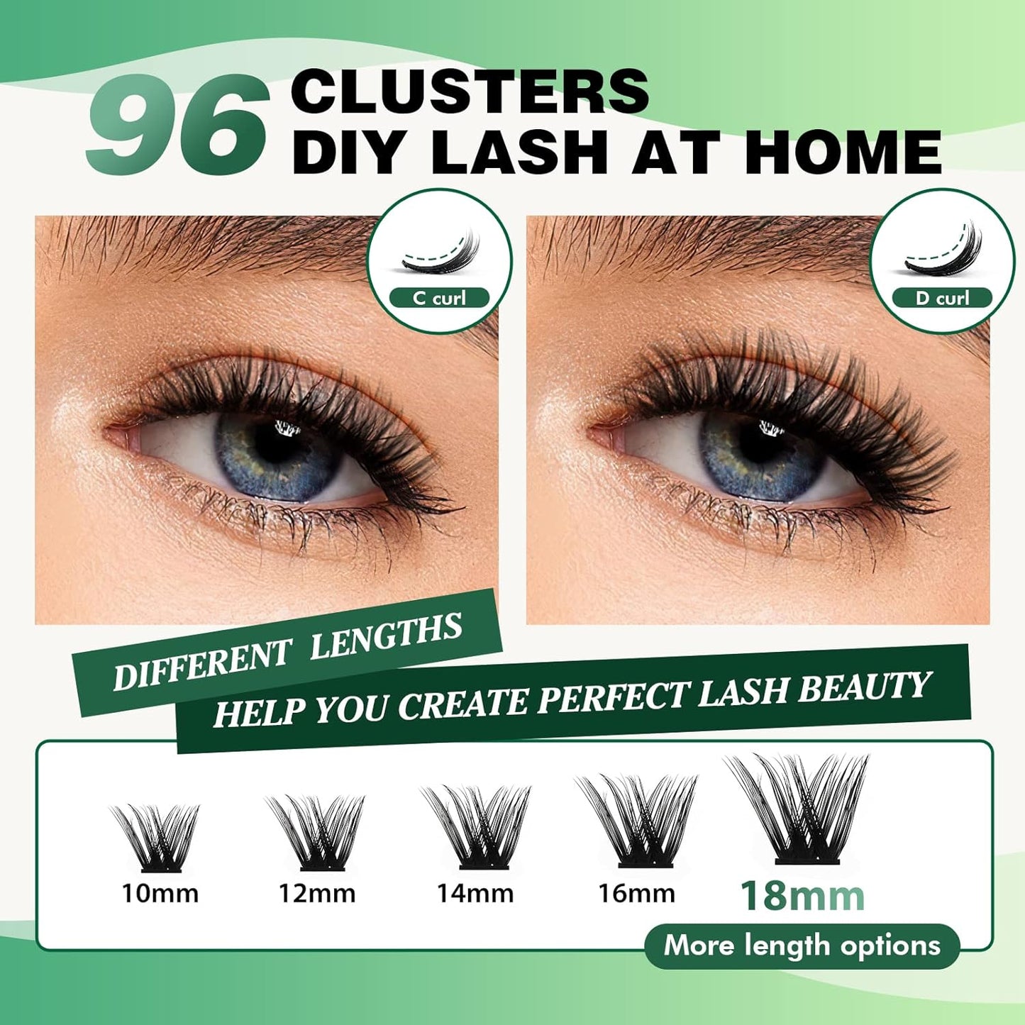 Lash Clusters,96 Pcs Cluster Lashes D Curl 18mm DIY Lash Extensions Eyelash Clusters,KEYYOU Volume Wispy Individual Lashes Soft&Comfortable Easy DIY at Home(Y06,D-18mm)