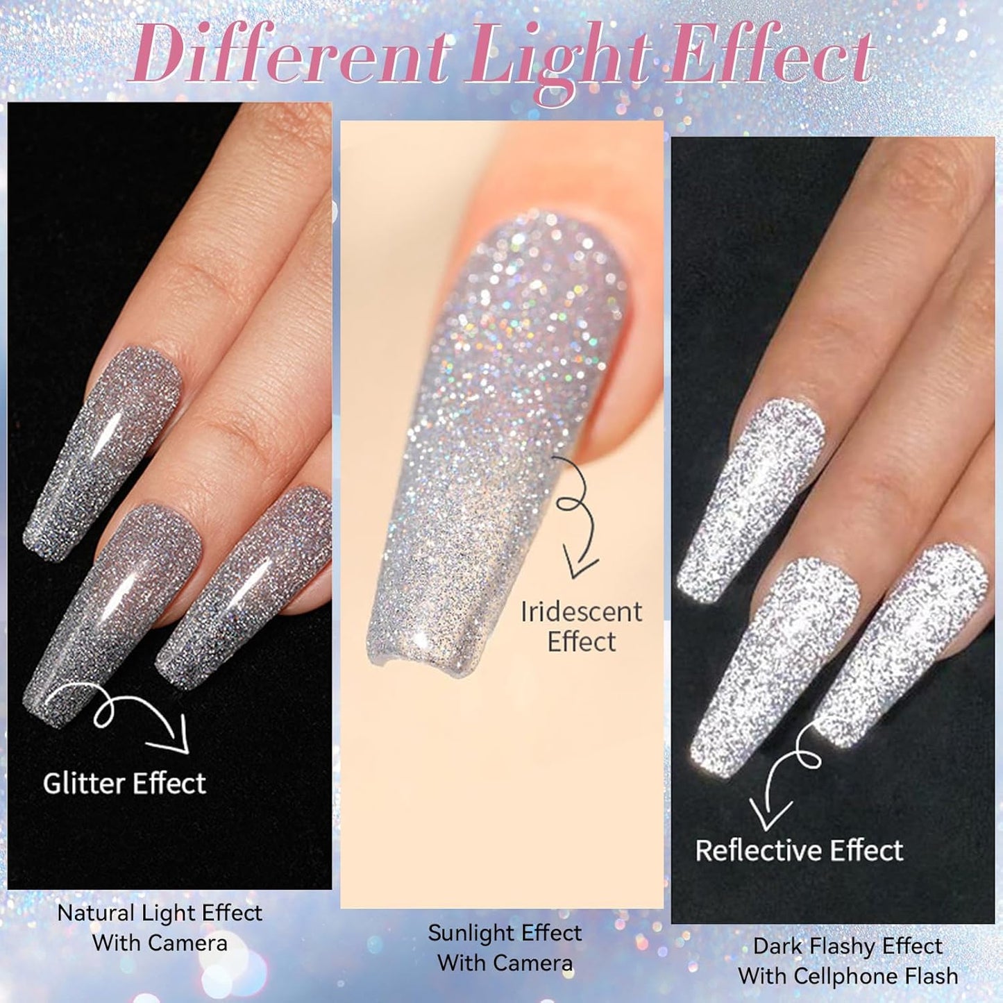 Born Pretty Reflective Glitter Gel Nail Polish, 6 Colors Holographic Gel Polish Long Lasting Sparkly Shiny Nail Polish U V Set for Manicure and Nail Art, DIY at Home, Salon-Quality 7ml
