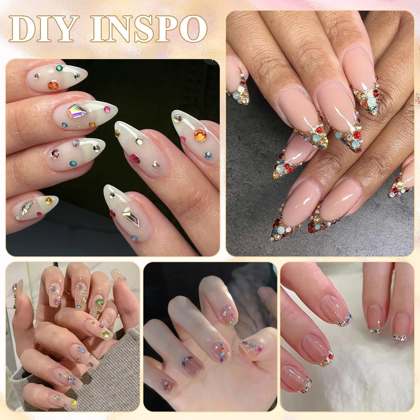 4700 PCS Muliti-Shape Colorful Rhinestones for Nail Art, 1.2-3 MM Resin Flatback Bedazzling Gems Mini Flower Bow Heart Star Butterfly, Kawaii Women Rhinestone Kit with Tweezers and Pickup Pencil