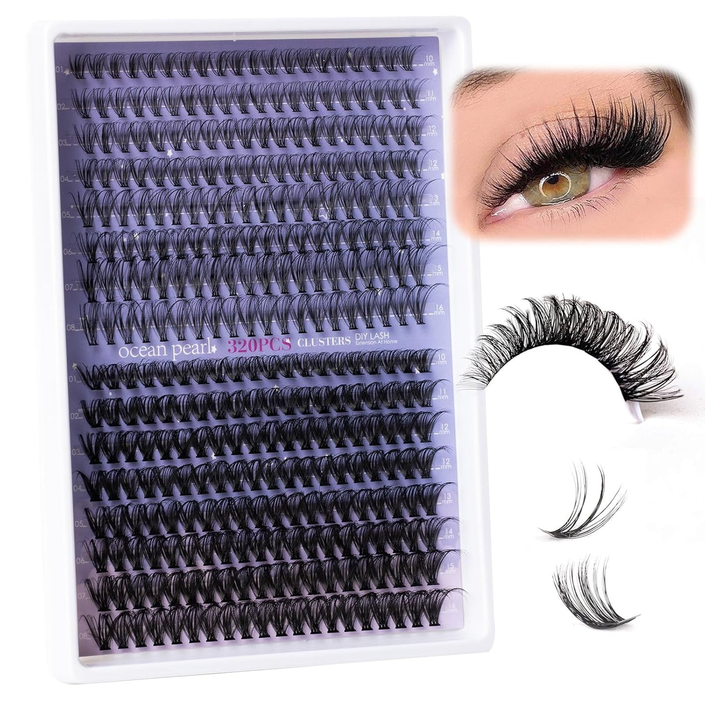 Individual Lashes with bond and seal Lash Remover DIY Lash Extension Kit 320 Pcs Cluster Lashes 10-16mm Natural Light C/D Curl False Eyelashes for Beginner Makeup at Home (20D+50D）