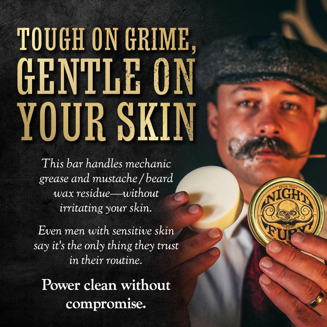 Night Fury Beard & Mustache Wash Bar – Citrus Scent – Gentle Lathering Face Soap for Men – Deep Clean, Softens Facial Hair, Removes Wax Build-Up – Natural Ingredients – Grooming Bar in Travel Tin