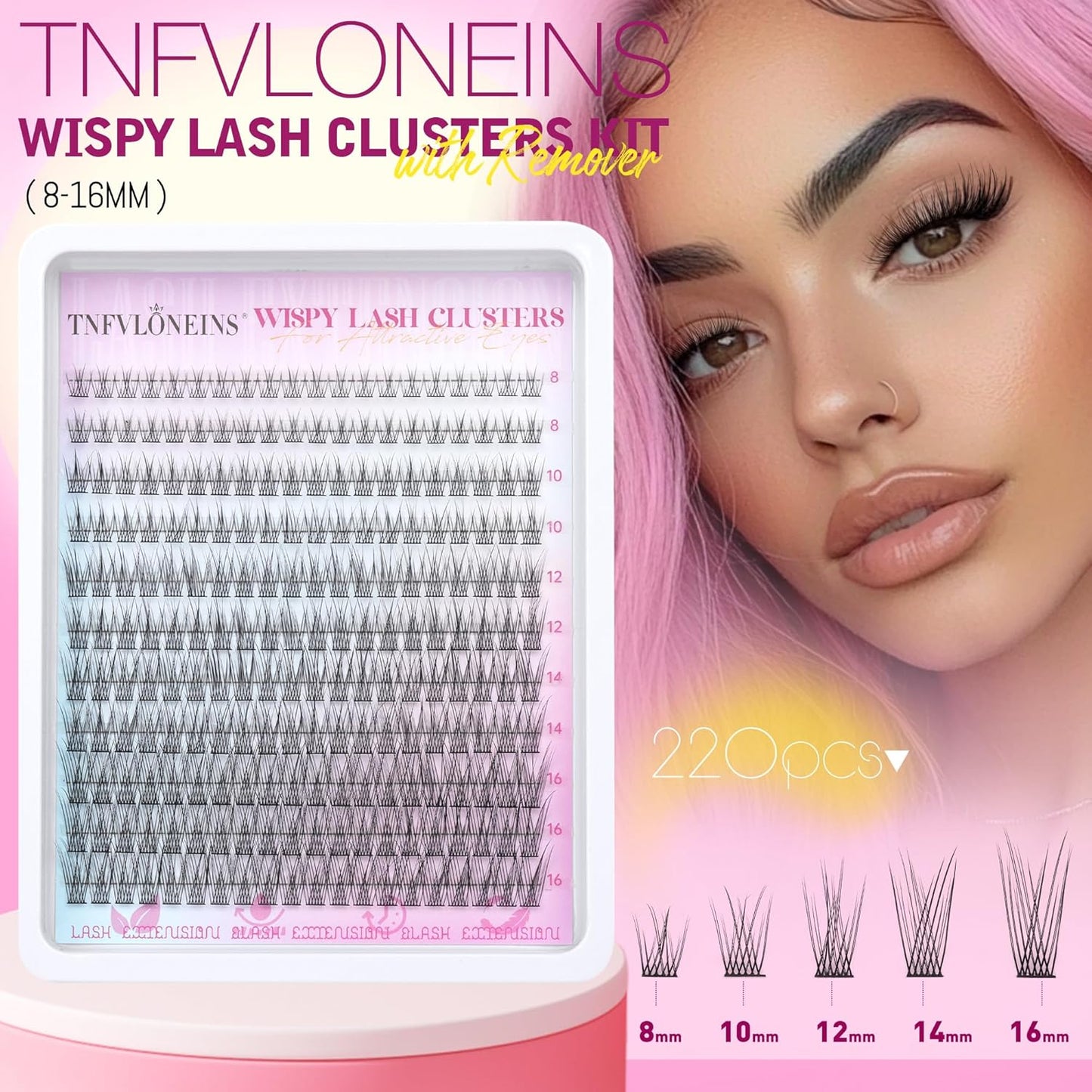 TNFVLONEINS Wispy Lash Clusters Kit 220Pcs Eyelash Extension Kit Natural Lash Extension Kit CC Volume Eyelash Clusters Short Individual Lashes Clusters 3D Eyelash Clusters Kit with Remover
