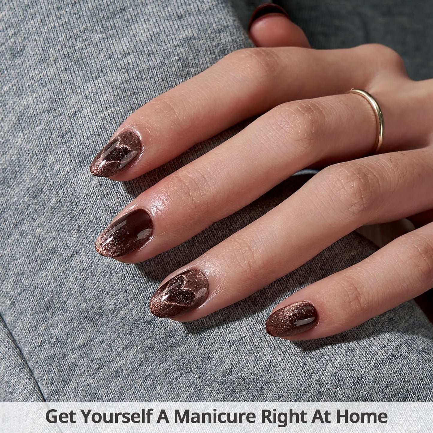 BTArtbox Extra Short Almond Press On Nails - Brown Cat Eye Press On Nails with Glue for Women, Opaque Soft Gel Glue On Nails in 16 Sizes - 32 Stick On Nails Kit, Heart Coffee Art