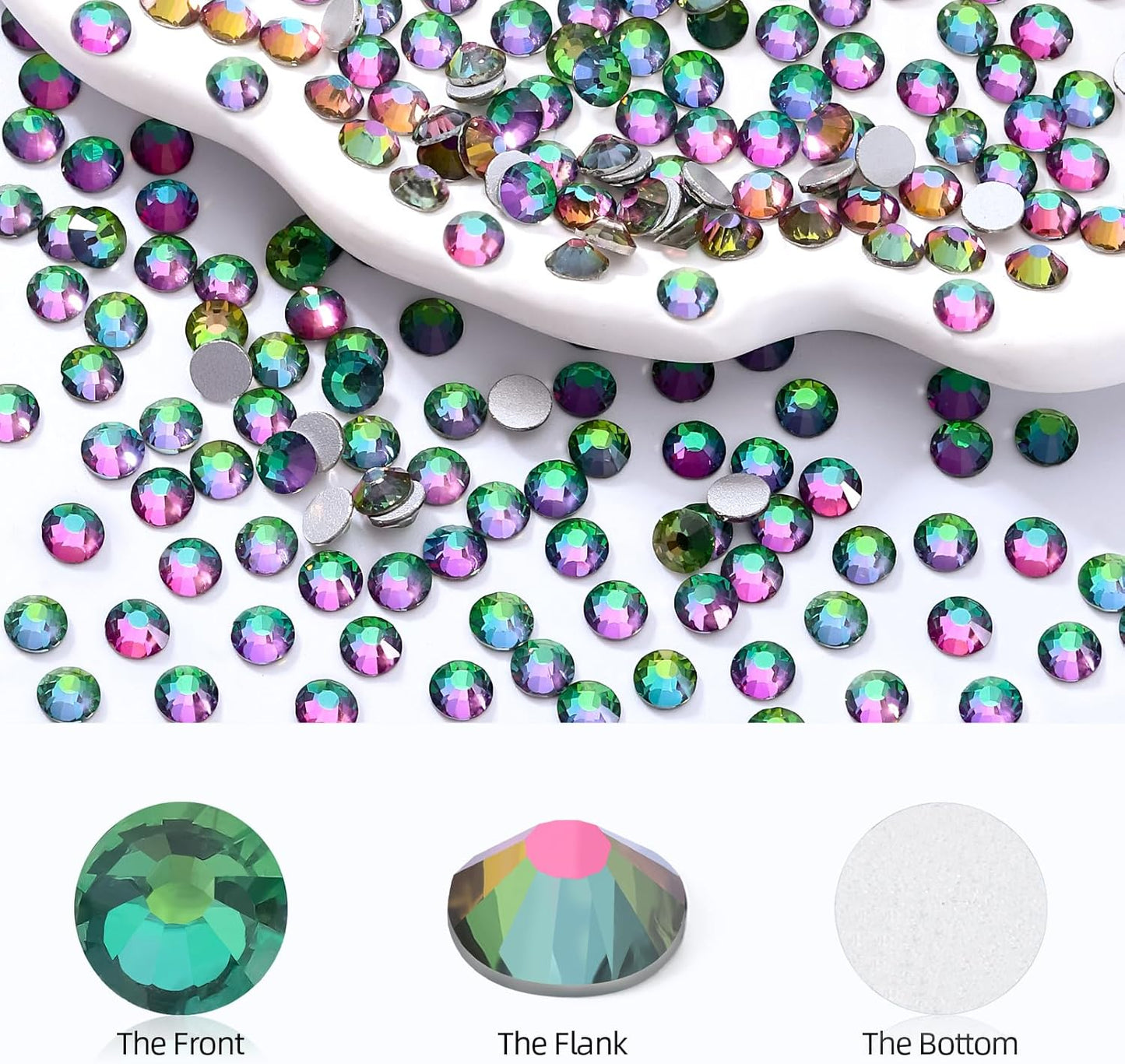 Green Volcano Flatback Rhinestones, Glass Rhinestones for Nail Art and Craft, Glue Fix, Loose Crystal Gemstones(Green Volcano, SS16, 1440pcs, 3.8-4.0mm)